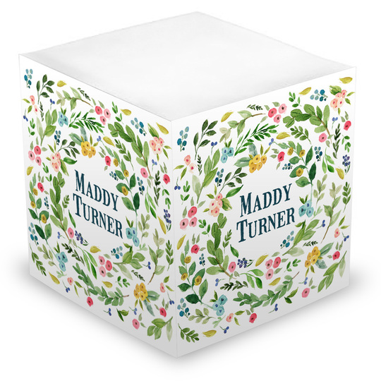 White Bud Wreath Sticky Memo Cube